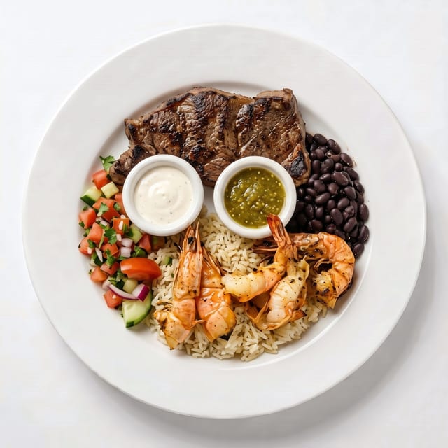 Carne con Camarones (Steak with Shrimp).